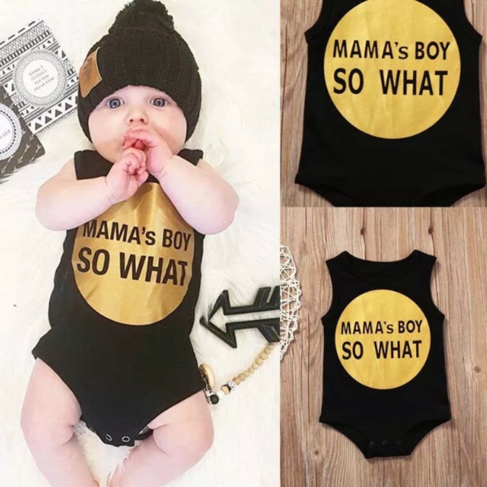 Boutique Baby MAMA'S BOY gold Black tank Romper